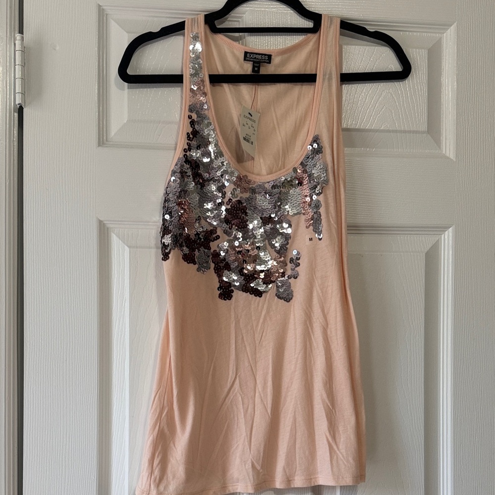 Express Blush Pink Sequin Scoop Neck Tank